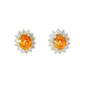 3.22cttw. Spessartite Garnets in 14K White Gold Diamond Halo Ear Studs