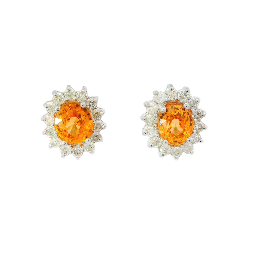 3.22cttw. Spessartite Garnets in 14K White Gold Diamond Halo Ear Studs