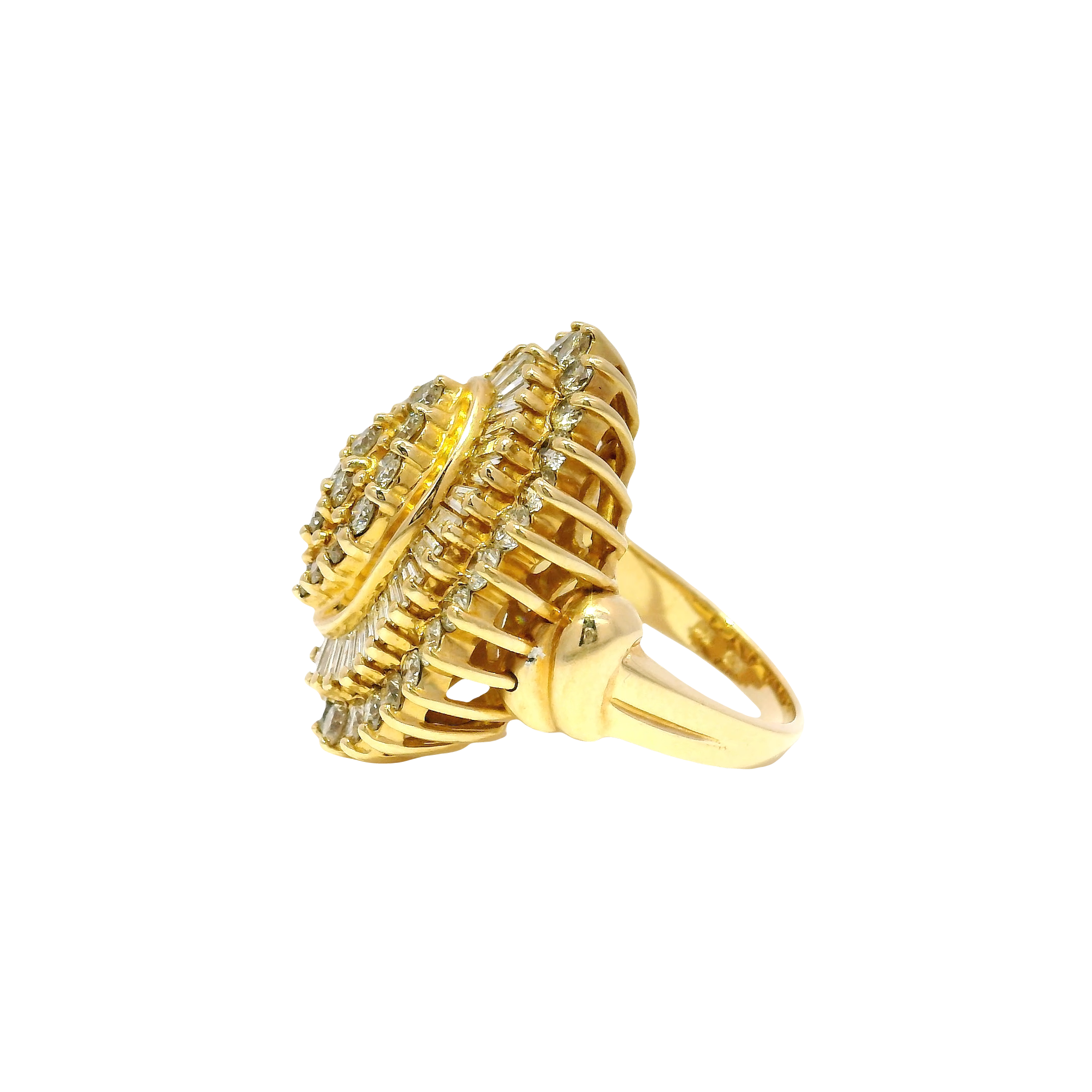 Statement Ring Featuring Natural Round & Baguette Cut Diamonds in 14K Yellow Gold Sz 7