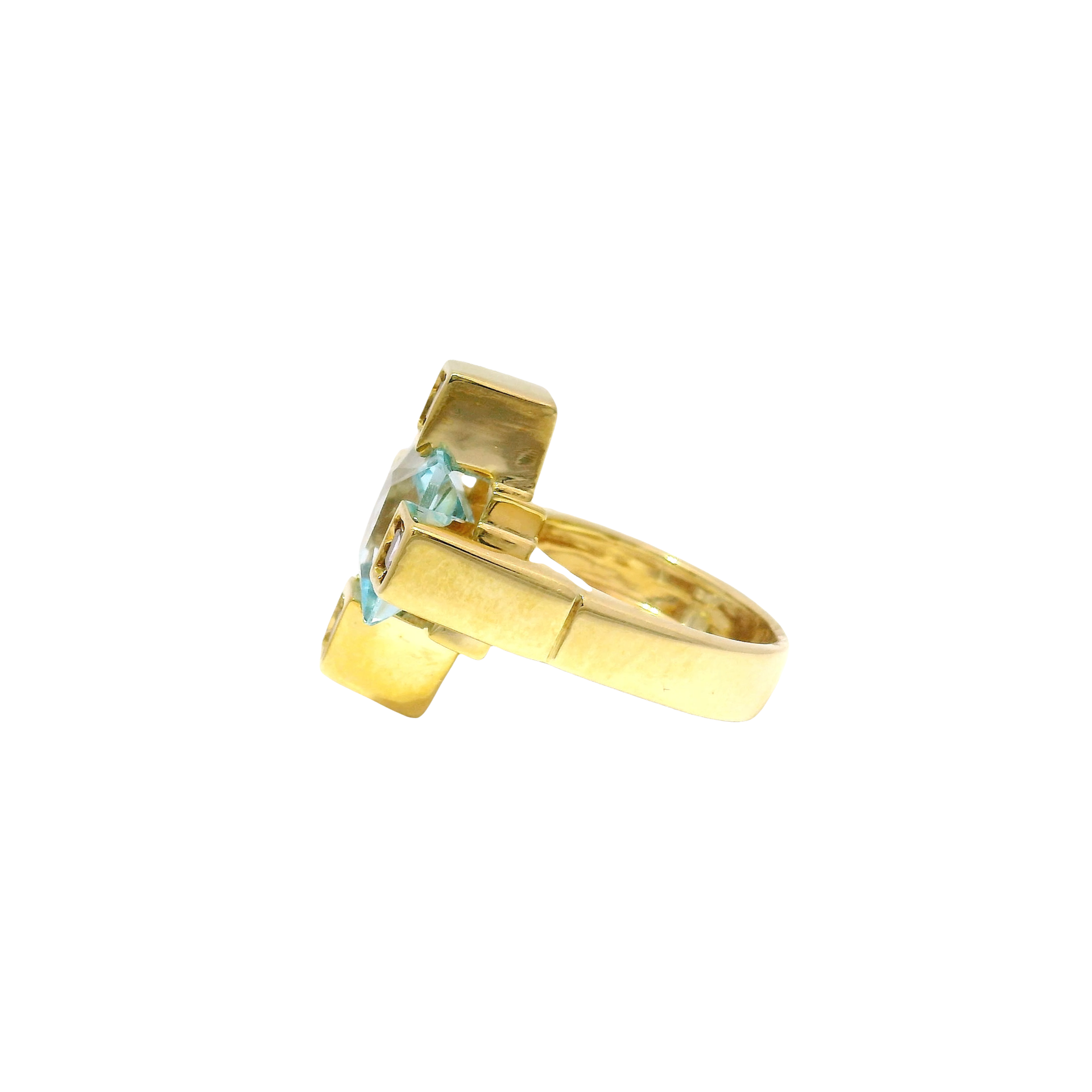Topaz & Amethyst Cross Design Ring in 14K Yellow Gold Sz 6