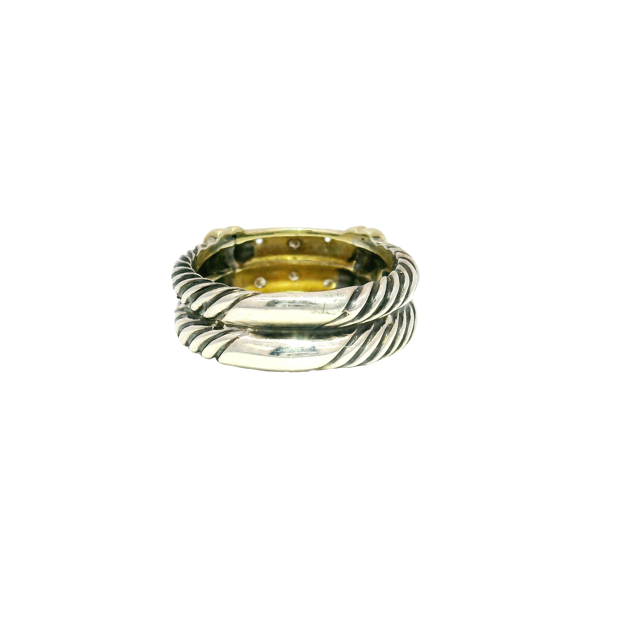 David Yurman Metro Ring in Sterling Silver & 14K Yellow Gold Featuring Six Round Natural Diamonds