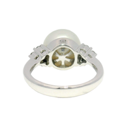 Pearl Fashion Ring with Natural Diamond Accents in 18K White Gold Sz 6.5