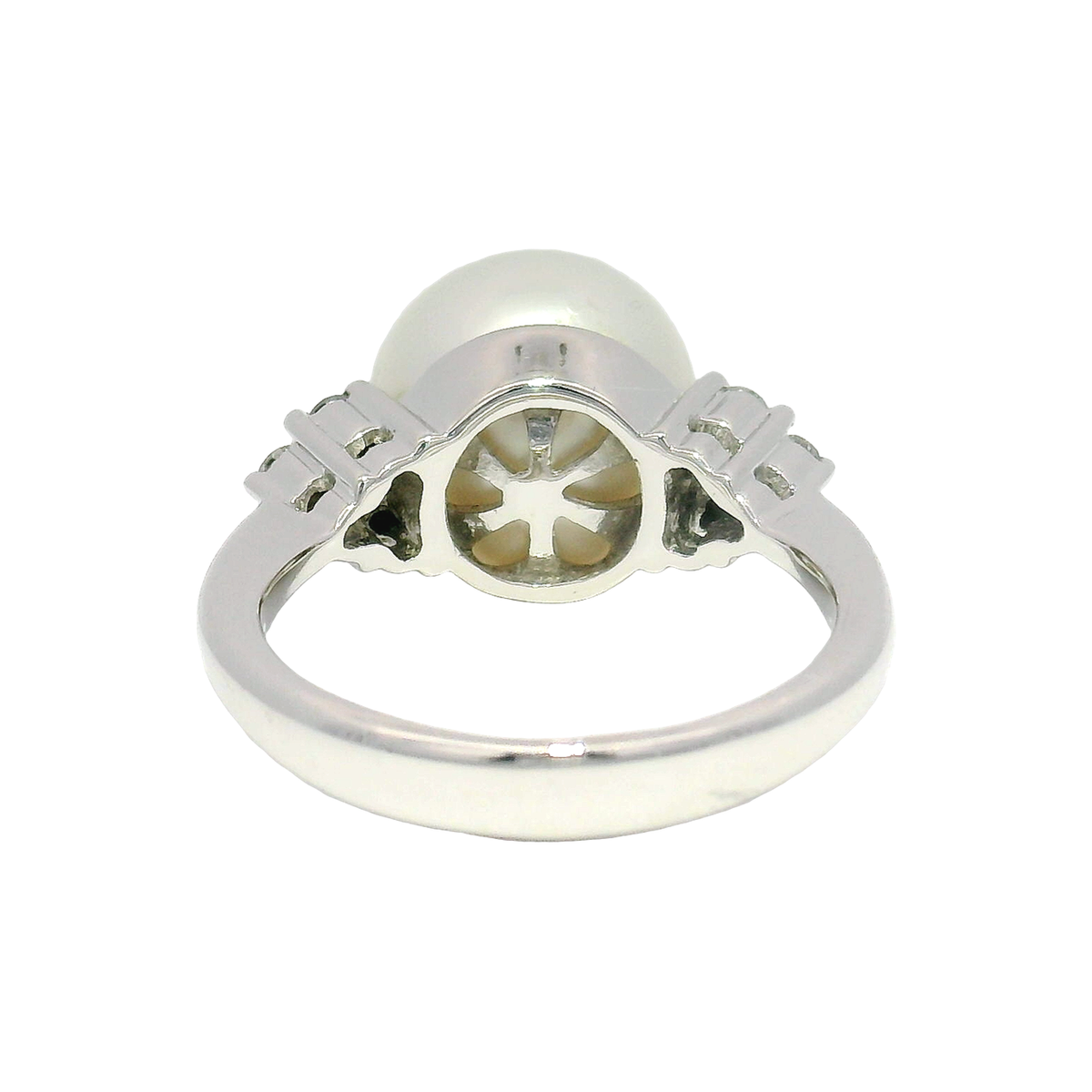 Pearl Fashion Ring with Natural Diamond Accents in 18K White Gold Sz 6.5