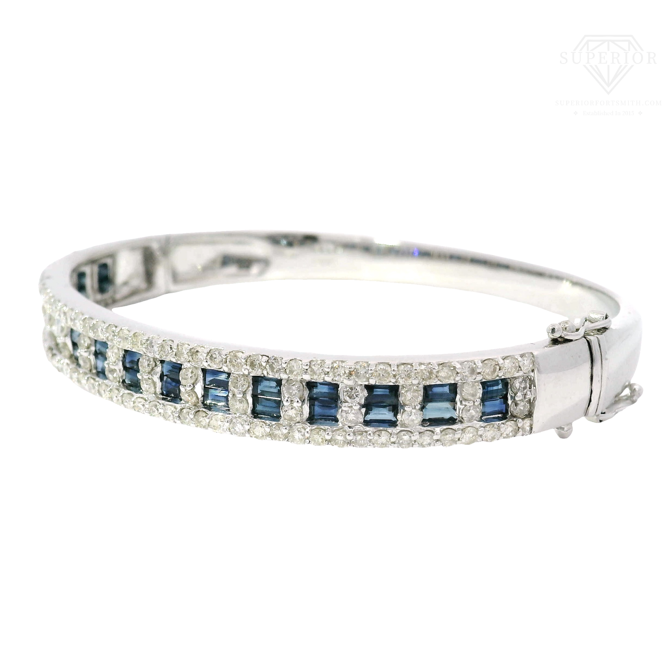 Natural Sapphire & Diamond Bracelet in 14K White Gold