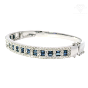 Natural Sapphire & Diamond Bracelet in 14K White Gold
