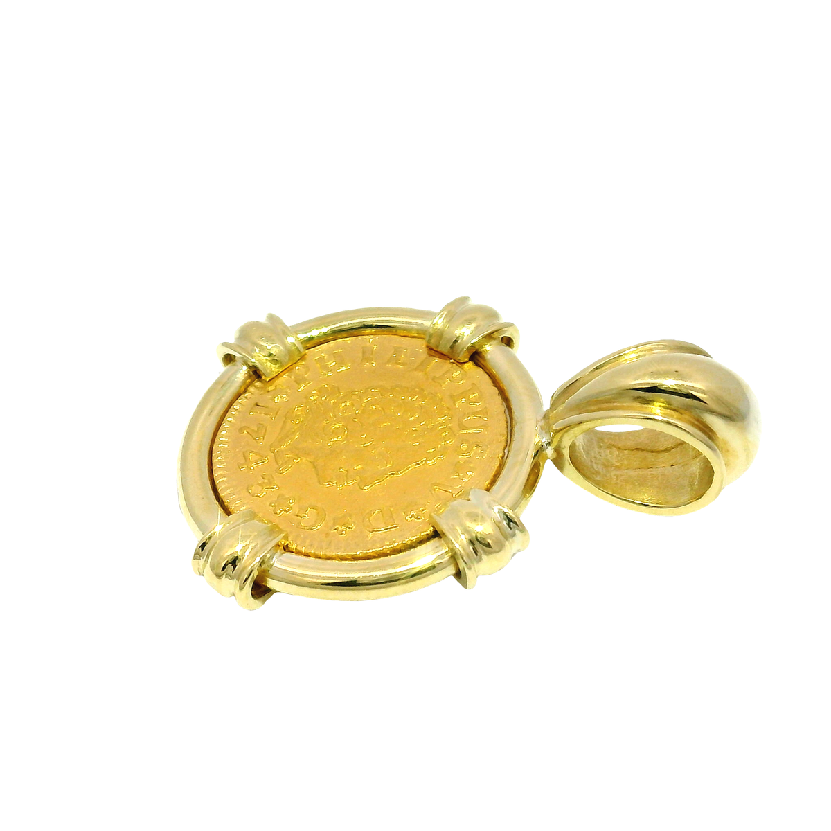 1743 Spanish Half Escudo Gold Coin Mounted in Custom 18K Bezel