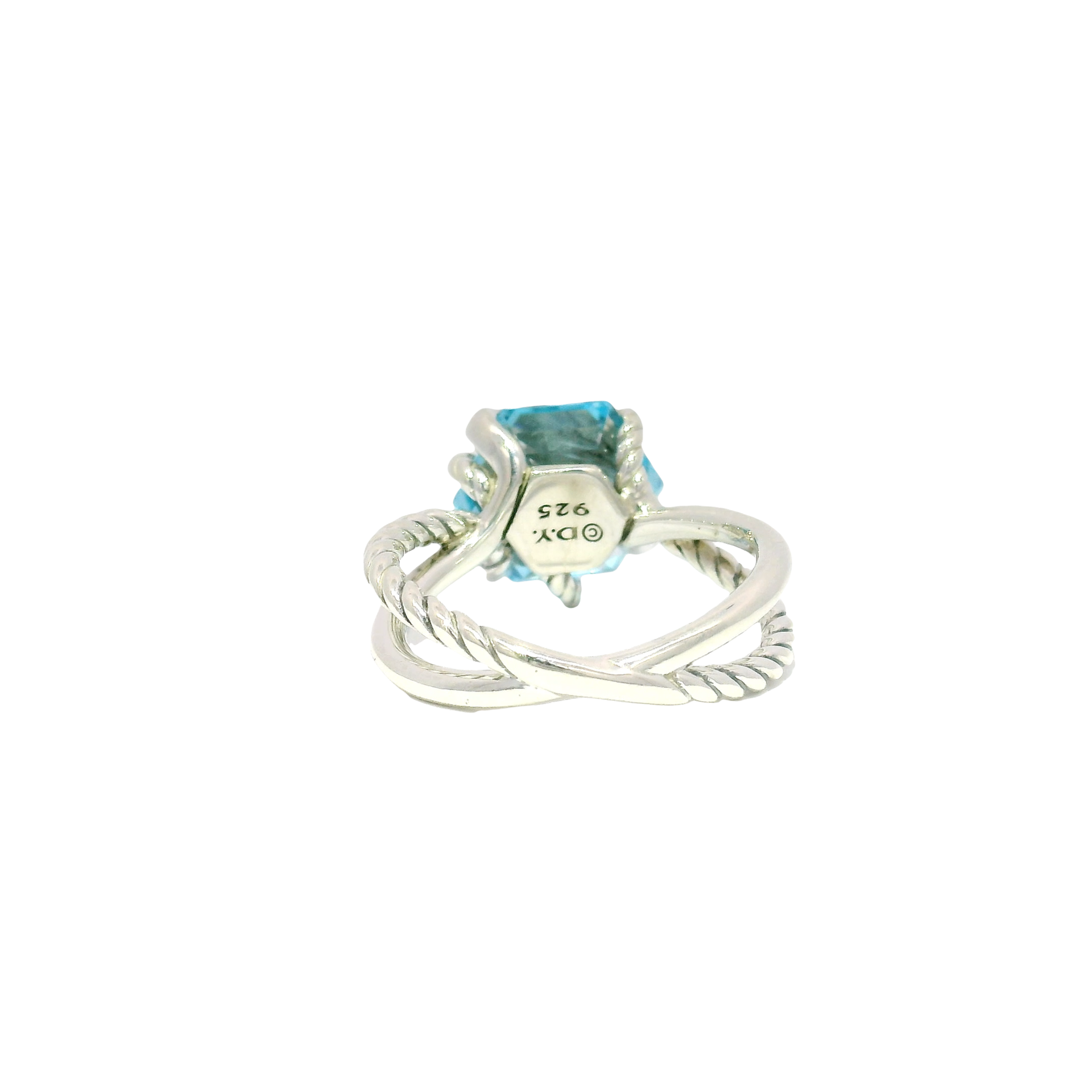 David Yurman Cable Wrapped Blue Topaz Ring with Diamond Accents Set in Sterling Silver Sz 6