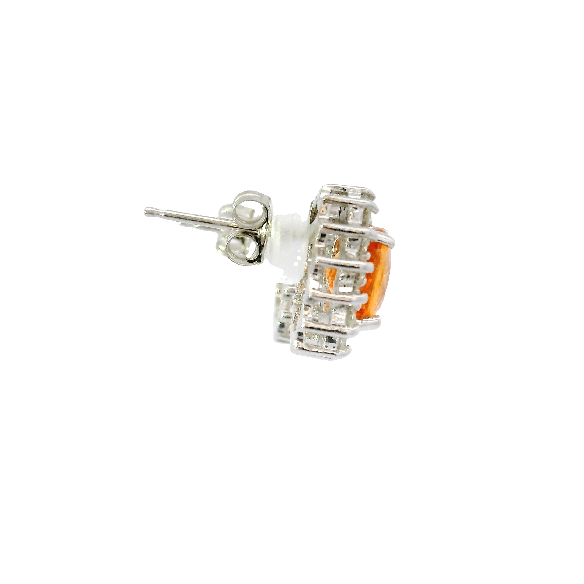 3.22cttw. Spessartite Garnets in 14K White Gold Diamond Halo Ear Studs