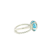 David Yurman Cable Wrapped Blue Topaz Ring with Diamond Accents Set in Sterling Silver Sz 6