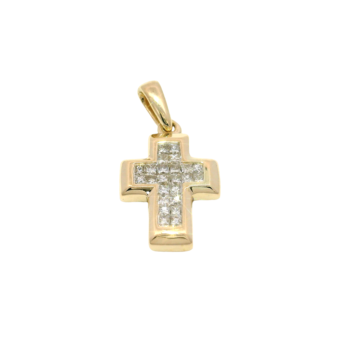 Natural Diamond Cross Pendant Set in 14K Yellow Gold