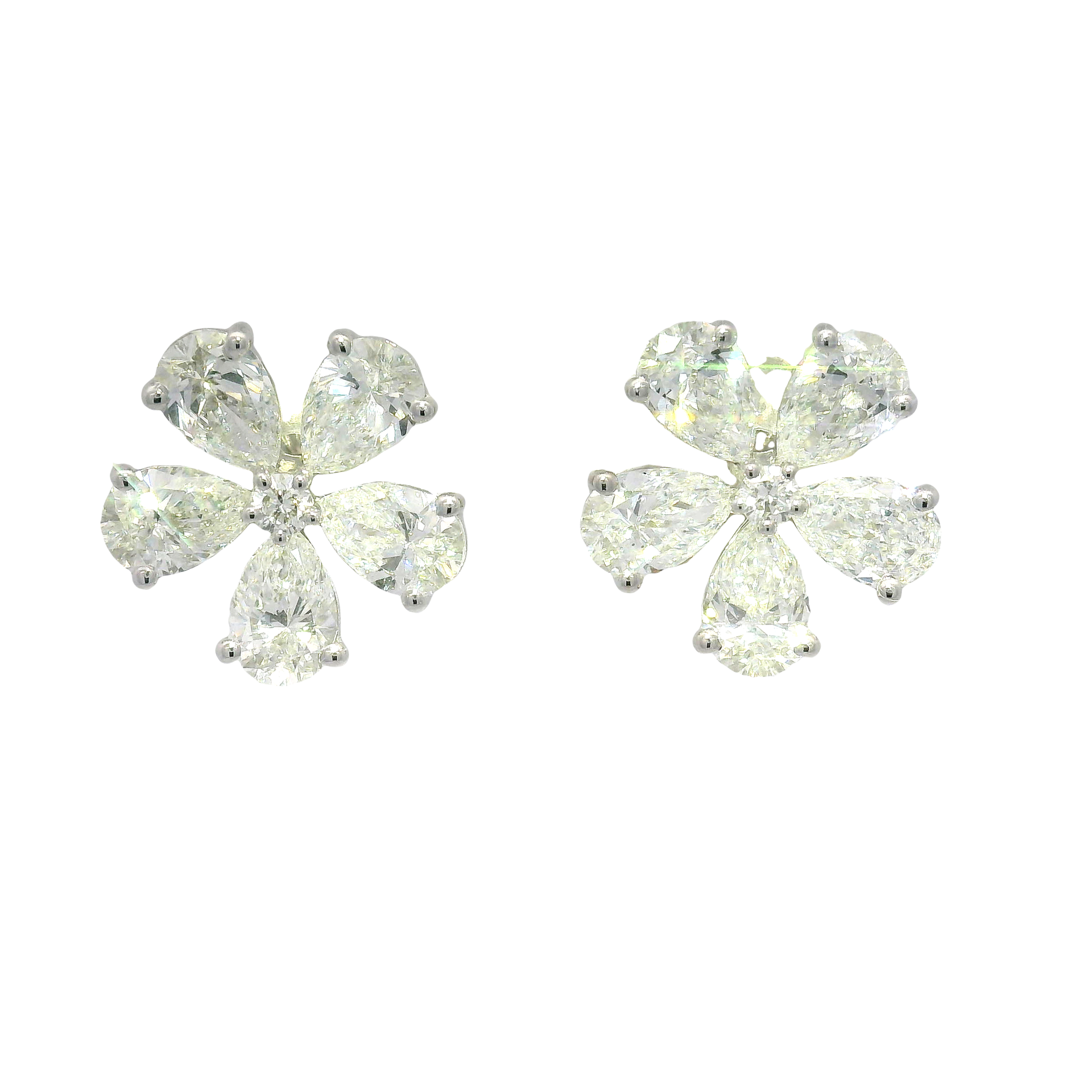 3cttw. Pear Shape Lab Grown Diamond Flower Style Earrings in 14K White Gold