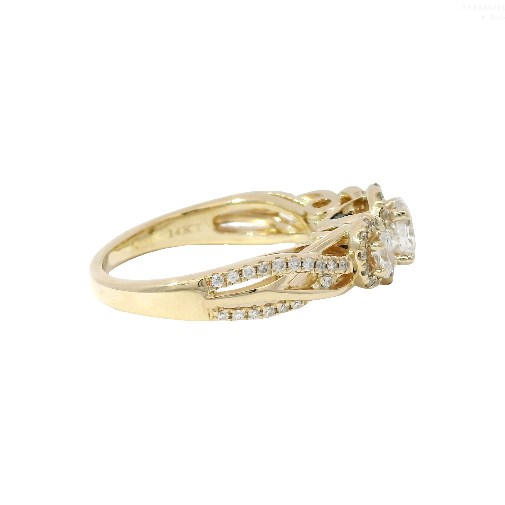 Vera Wang Love Natural Three Stone Oval Engagement Ring in 14K Yellow Gold