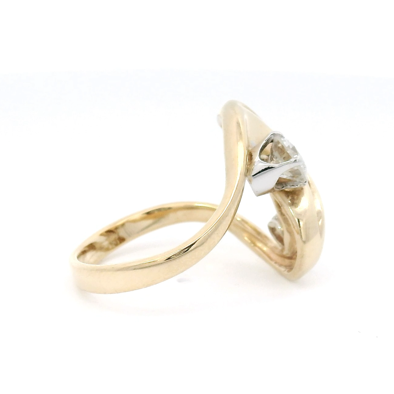 Vintage Natural Diamond Bypass Ring in 14K Yellow Gold