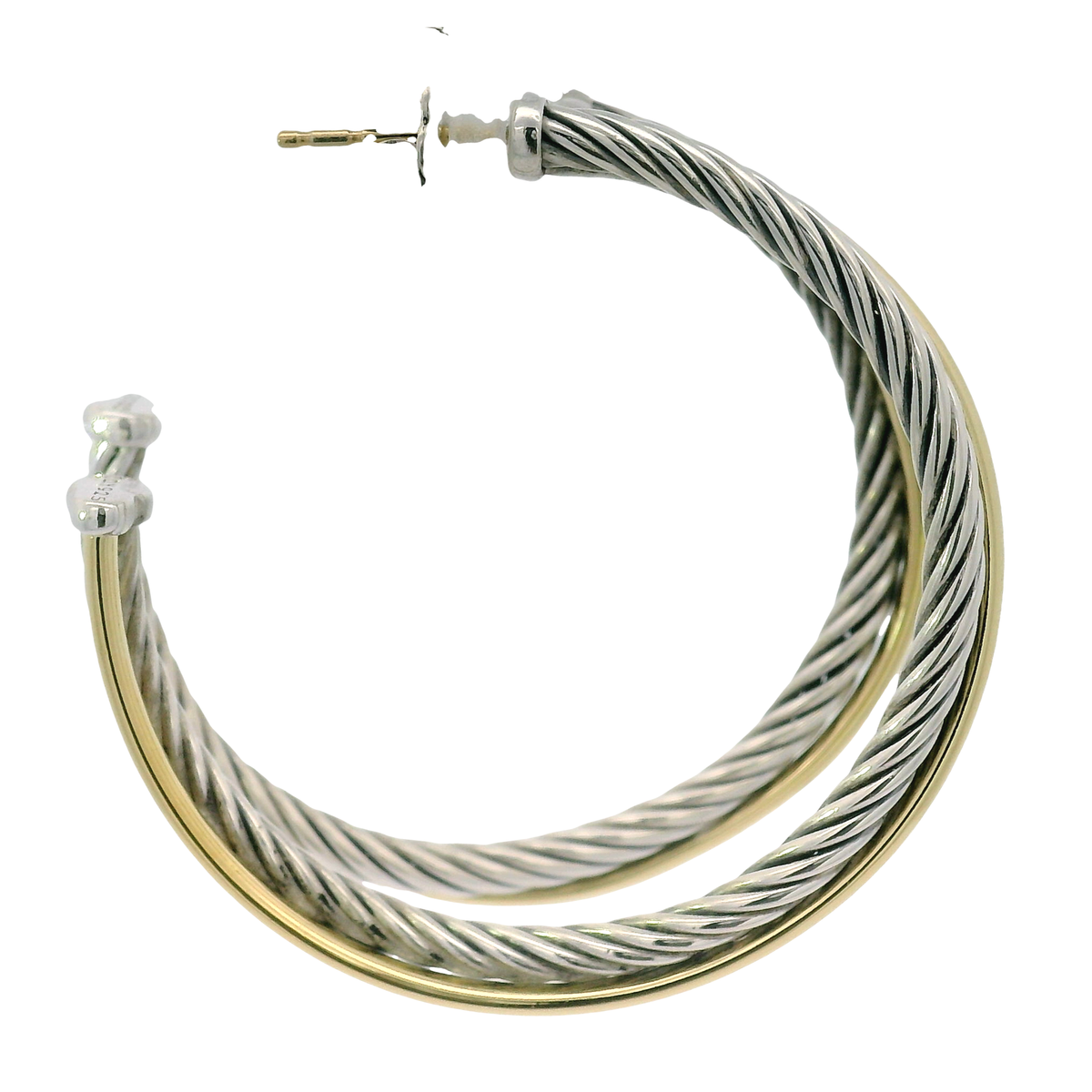 David Yurman Crossover Hoop Earrings in Sterling Silver with 18K Yellow Gold Bonded Accent
