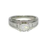 Natural Princess Cut Diamond Custom Engagement Ring in Platinum Mounting Sz 6