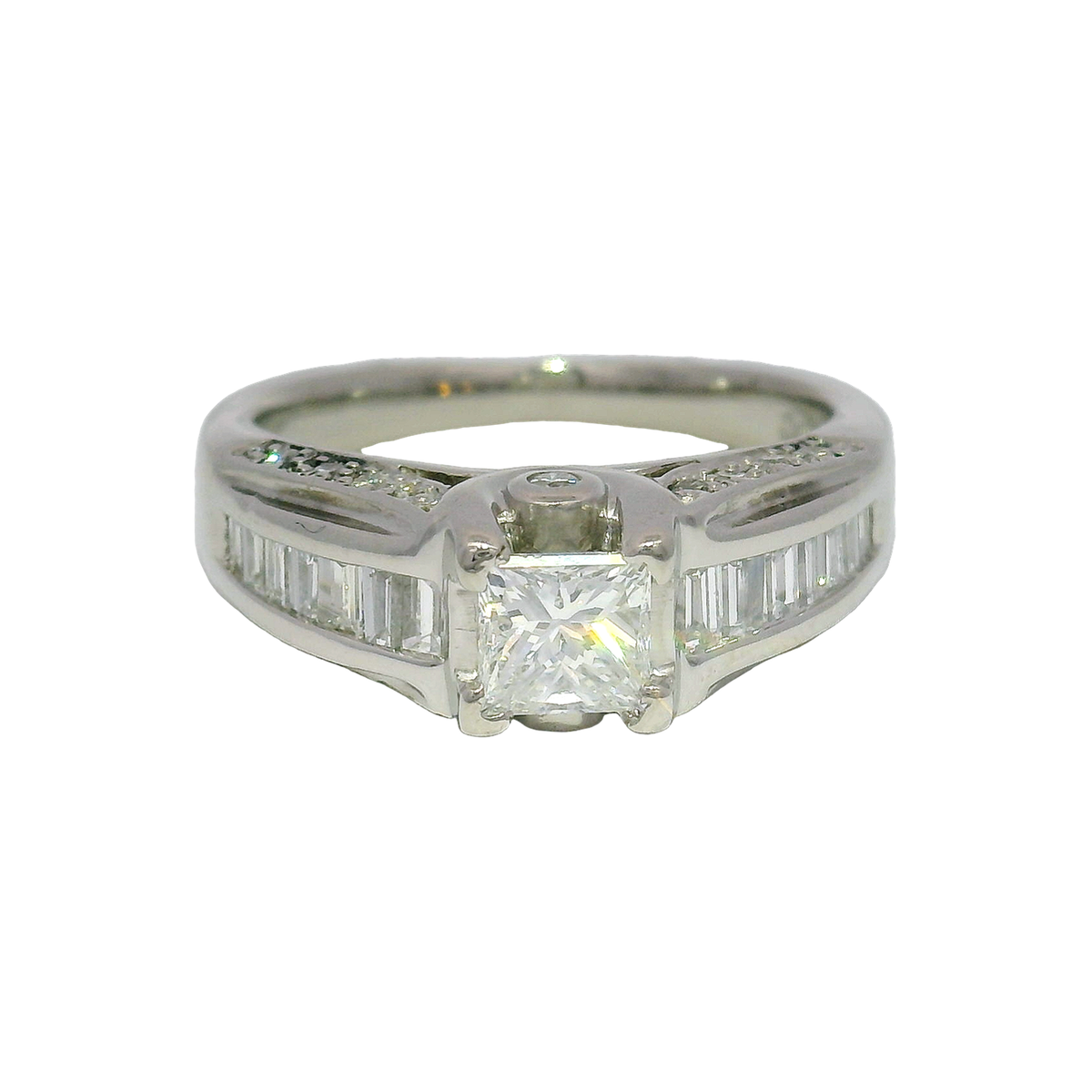 Natural Princess Cut Diamond Custom Engagement Ring in Platinum Mounting Sz 6