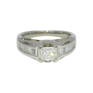 Natural Princess Cut Diamond Custom Engagement Ring in Platinum Mounting Sz 6