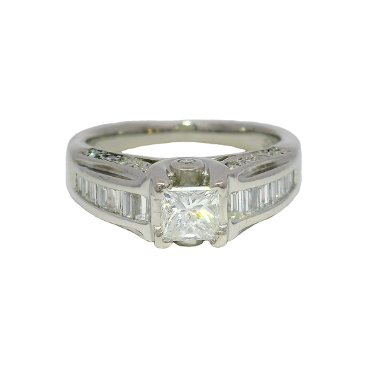 Natural Princess Cut Diamond Custom Engagement Ring in Platinum Mounting Sz 6