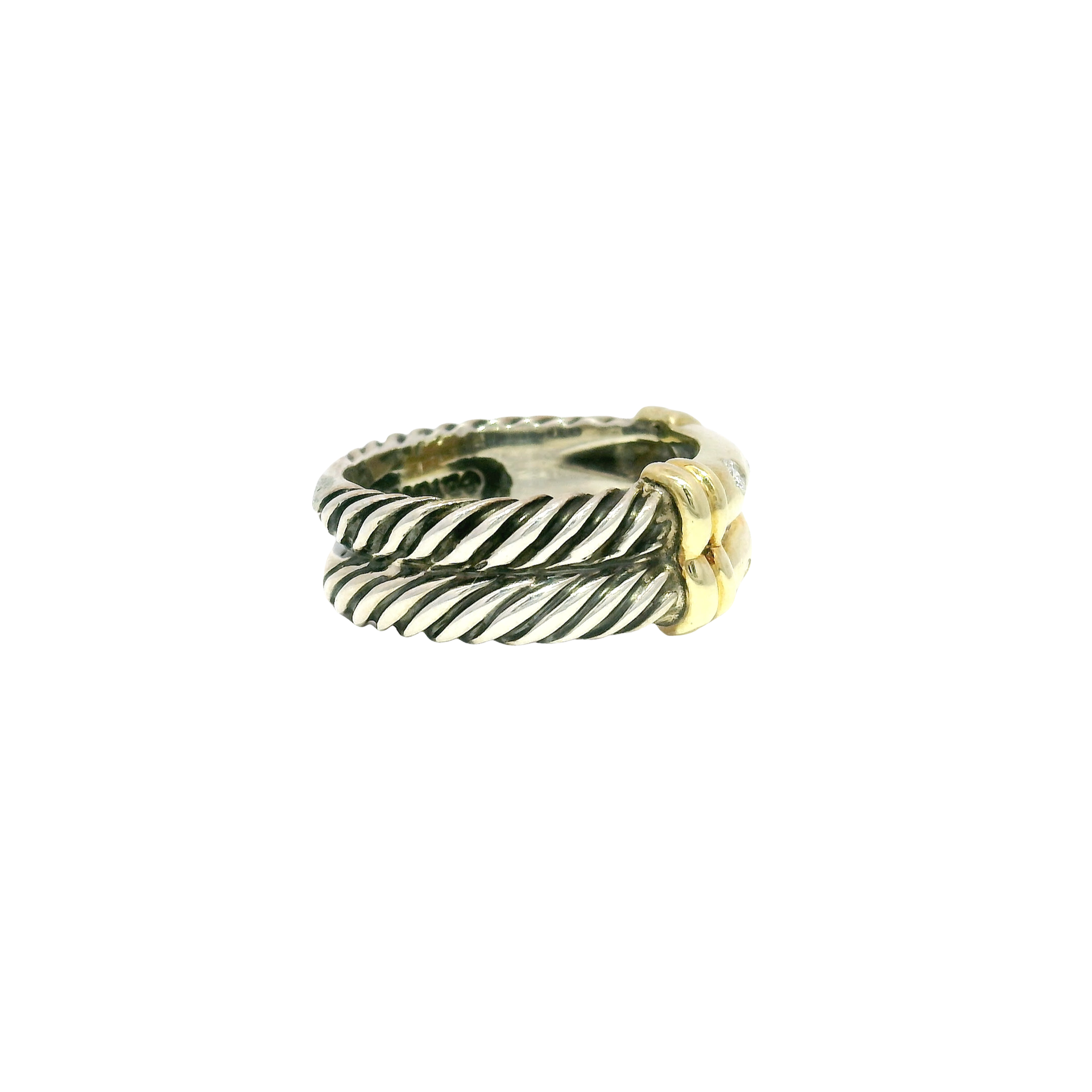 David Yurman Metro Ring in Sterling Silver & 14K Yellow Gold Featuring Six Round Natural Diamonds