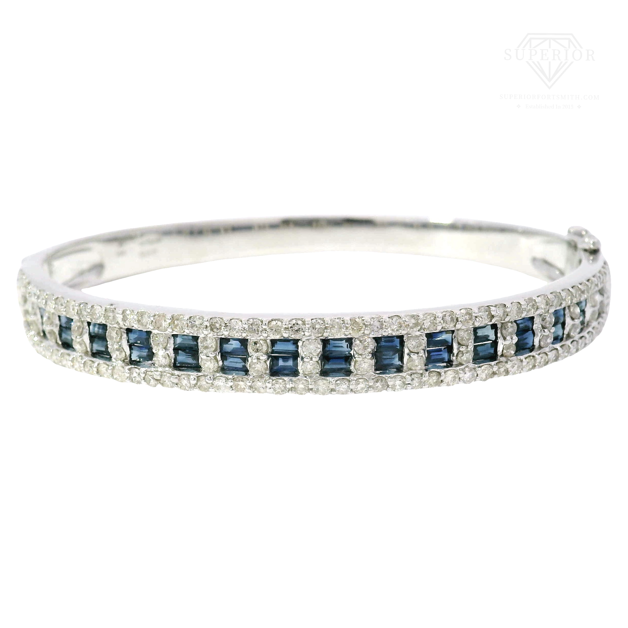 Natural Sapphire & Diamond Bracelet in 14K White Gold