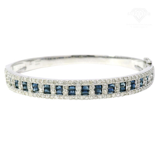 Natural Sapphire & Diamond Bracelet in 14K White Gold