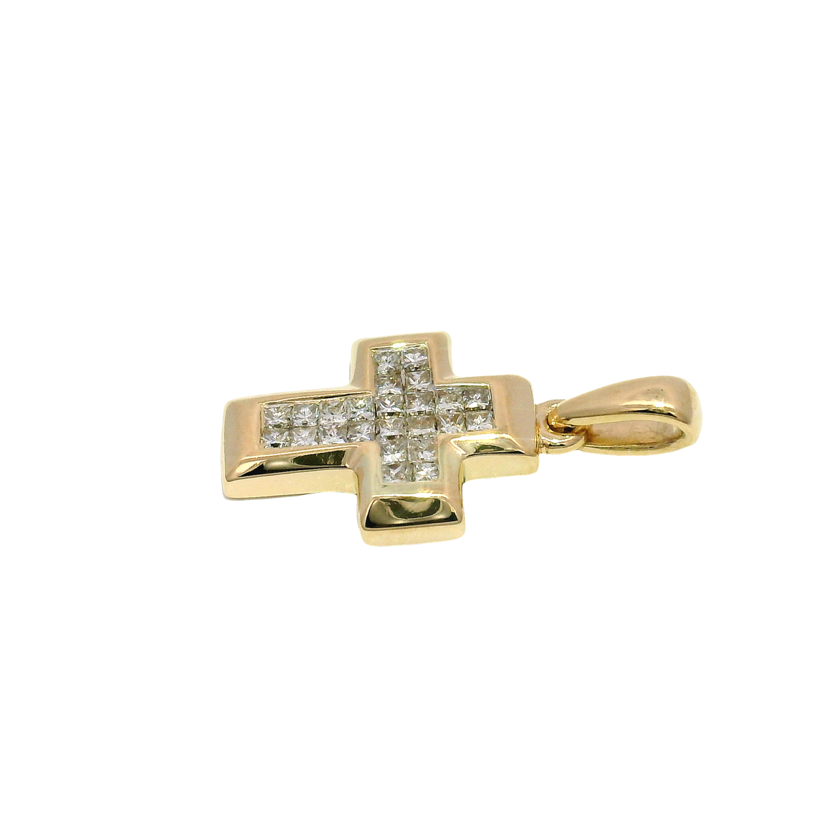 Natural Diamond Cross Pendant Set in 14K Yellow Gold