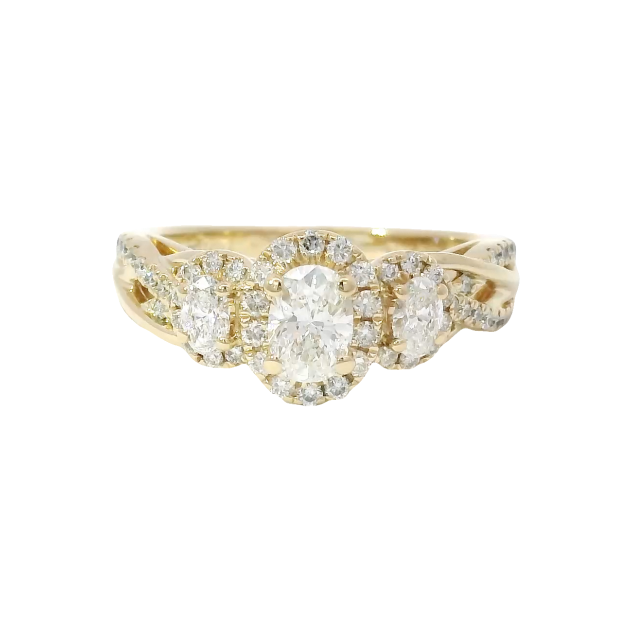 Vera Wang Love Natural Three Stone Oval Engagement Ring in 14K Yellow Gold