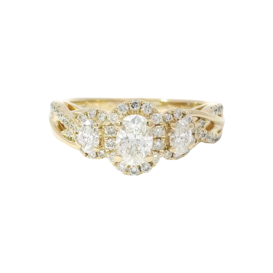 Vera Wang Love Natural Three Stone Oval Engagement Ring in 14K Yellow Gold