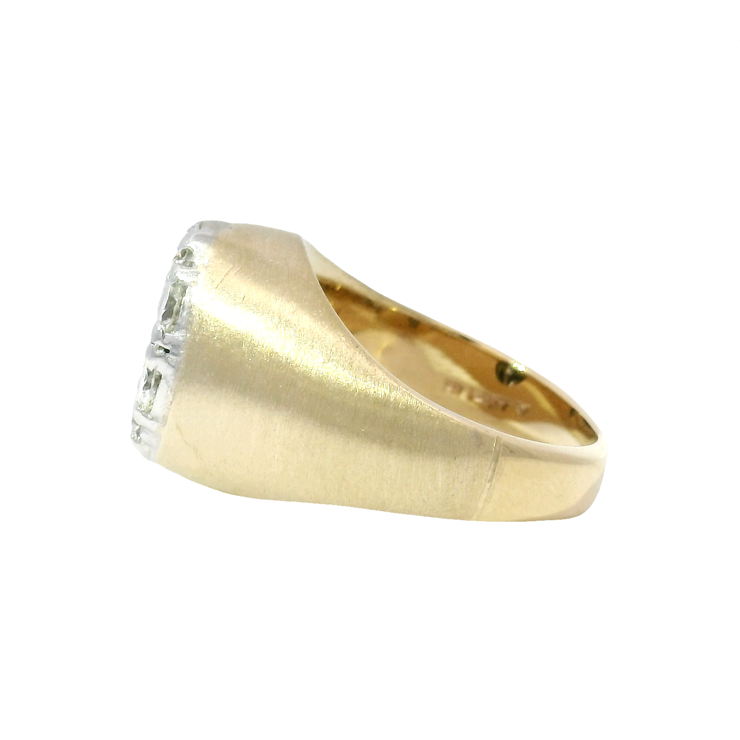 1cttw. Natural Diamond Men's Ring in 14K Yellow Gold Brushed & Polished Finish on Euro Shank