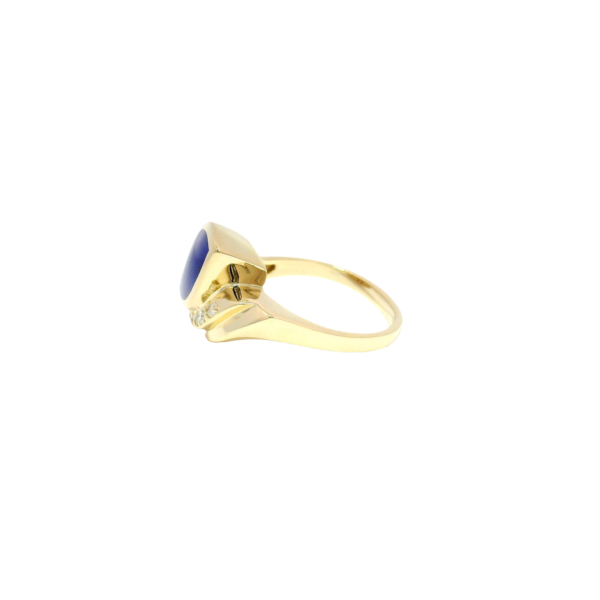 Blue Lapis & Diamond Estate Ring in 14K Yellow Gold