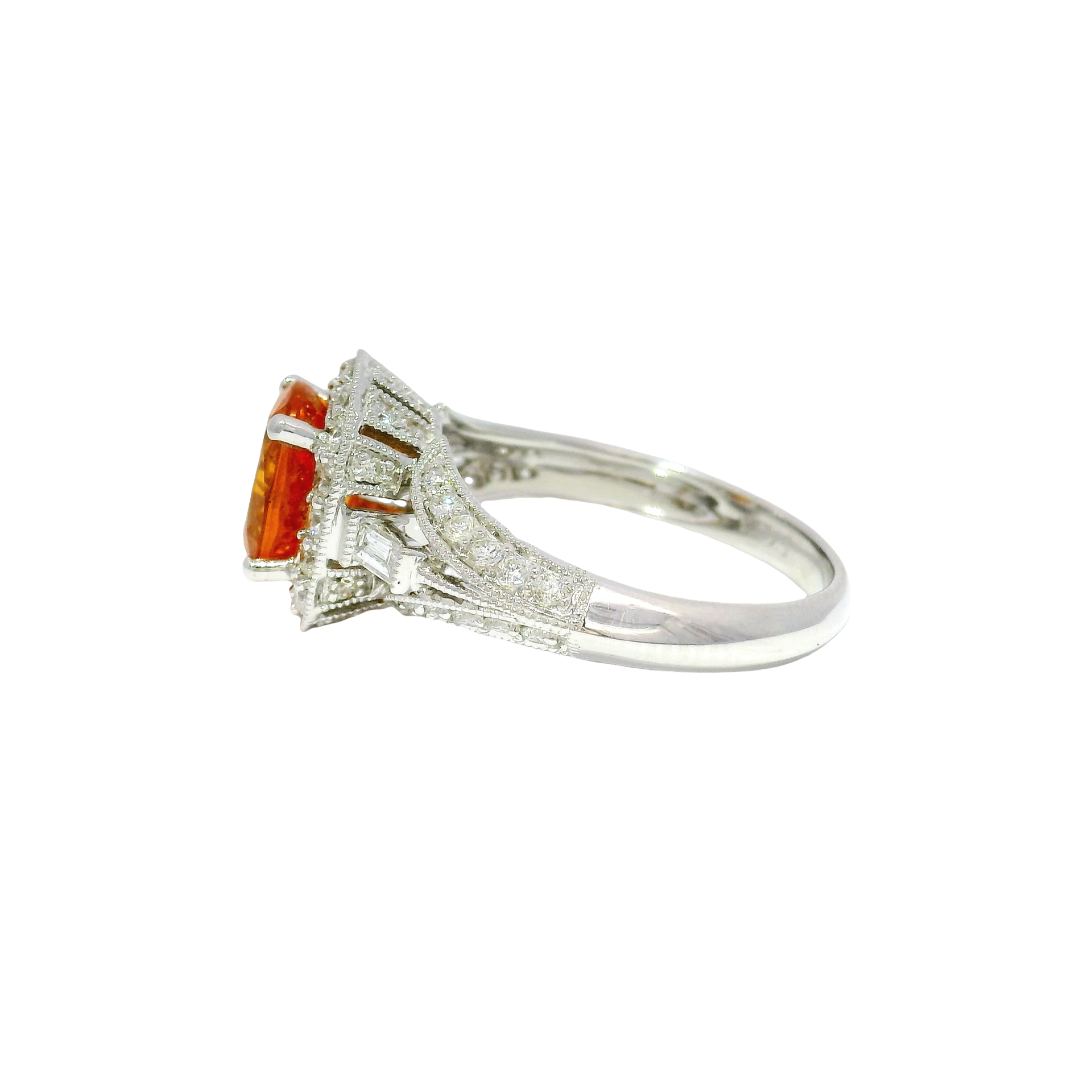 2.21ct. Spessartite Garnet Set in 14K White Gold Diamond Halo Ring