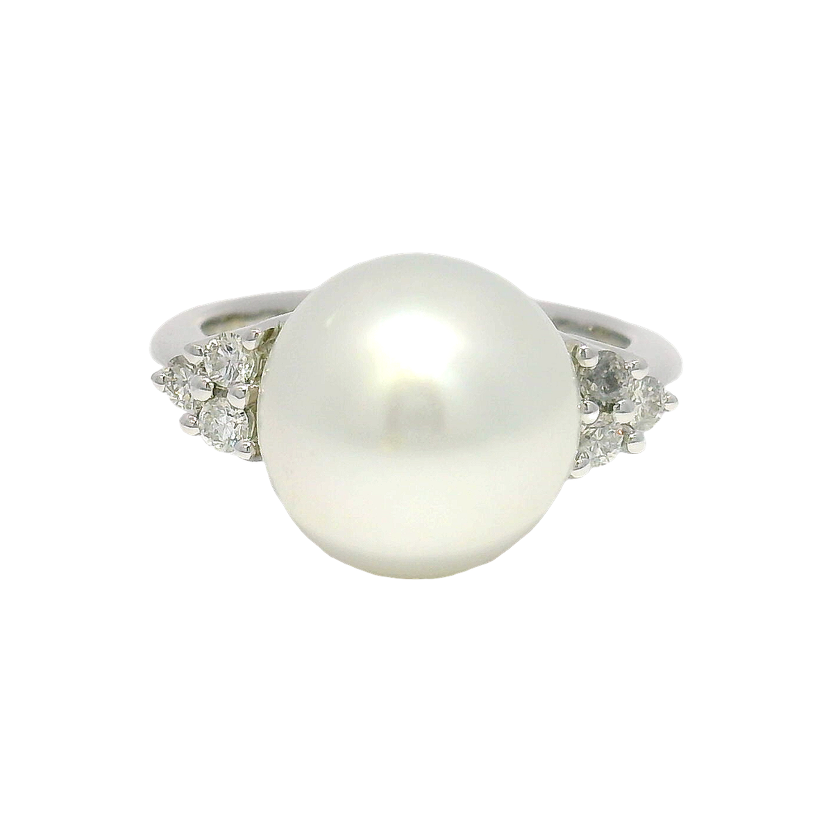 Pearl Fashion Ring with Natural Diamond Accents in 18K White Gold Sz 6.5