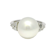 Pearl Fashion Ring with Natural Diamond Accents in 18K White Gold Sz 6.5
