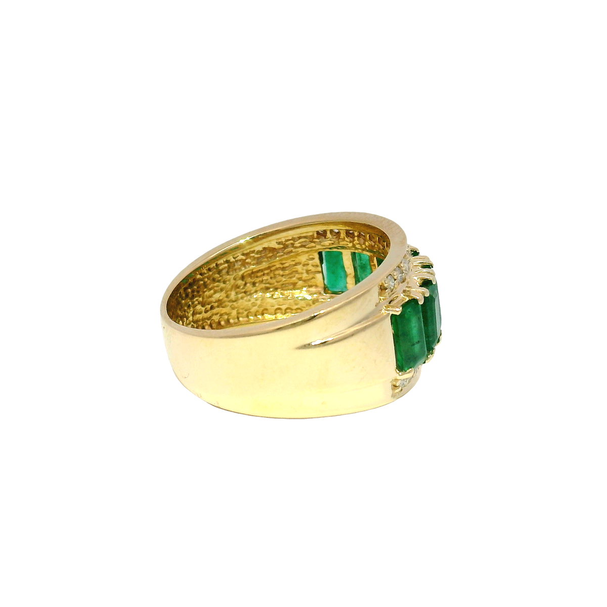 Natural Emerald & Diamond Fashion Ring in 14K Yellow Gold Sz 7