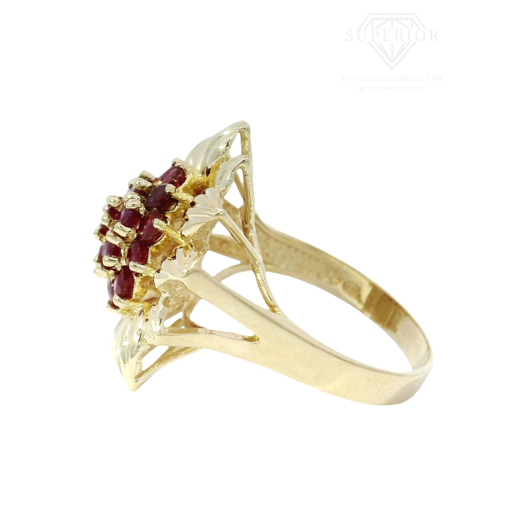 Flower Style Ruby Cocktail Ring in 14K Yellow Gold