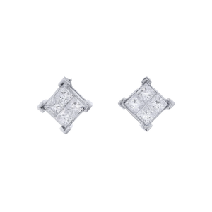 1.6cttw. Natural Princess Cut Diamond Earring in 14K White Gold
