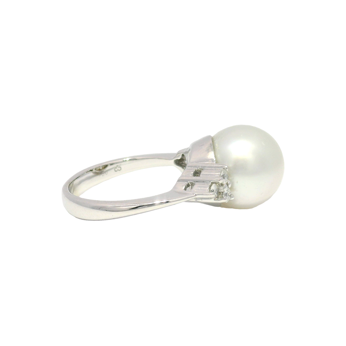 Pearl Fashion Ring with Natural Diamond Accents in 18K White Gold Sz 6.5