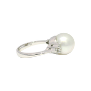 Pearl Fashion Ring with Natural Diamond Accents in 18K White Gold Sz 6.5