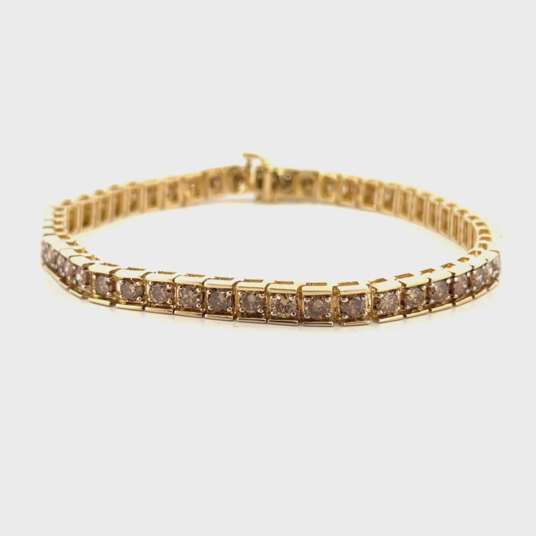 4.36cttw. Champagne Diamond Tennis Bracelet in 14K Yellow Gold