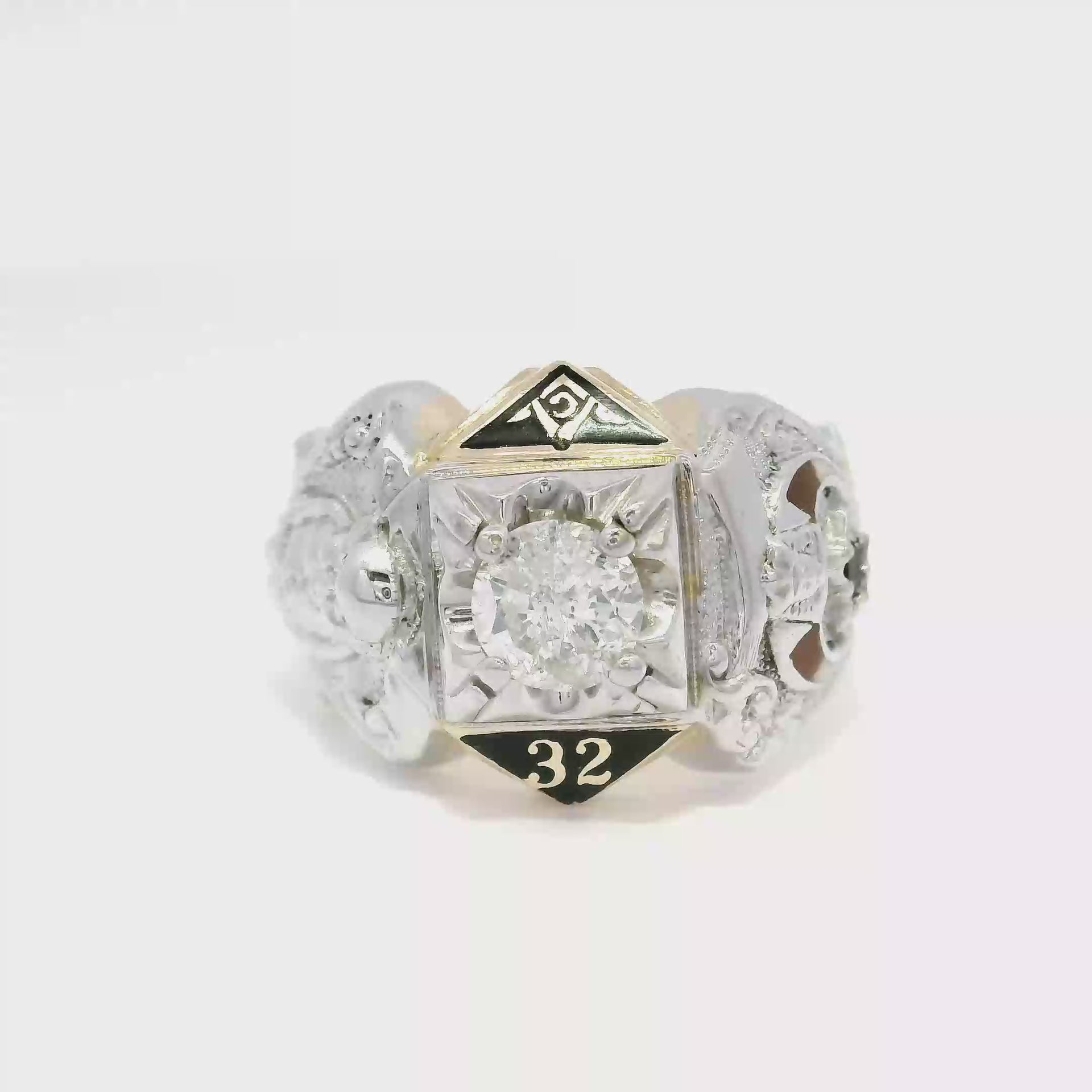 Natural Diamond Masonic Ring in 14K Yellow Gold