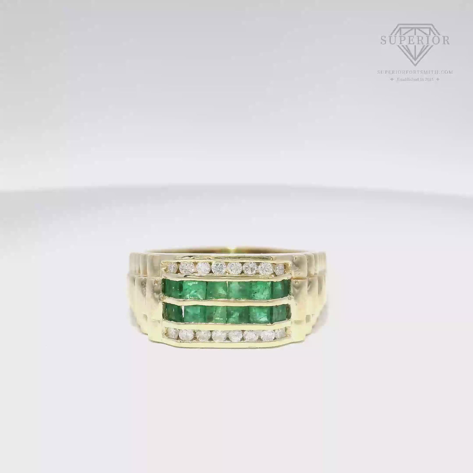 Emerald & Diamond Men's Ring in 14K Yellow Gold