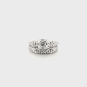 Natural Diamond Ring Set in 14K White Gold with Matching Band Sz 5.5