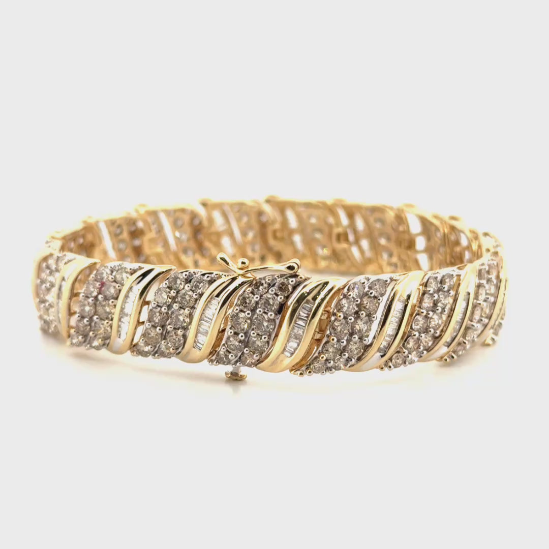 11.93cttw. Natural Diamond Baguette & Round S Link Bracelet Set in 10K Yellow Gold