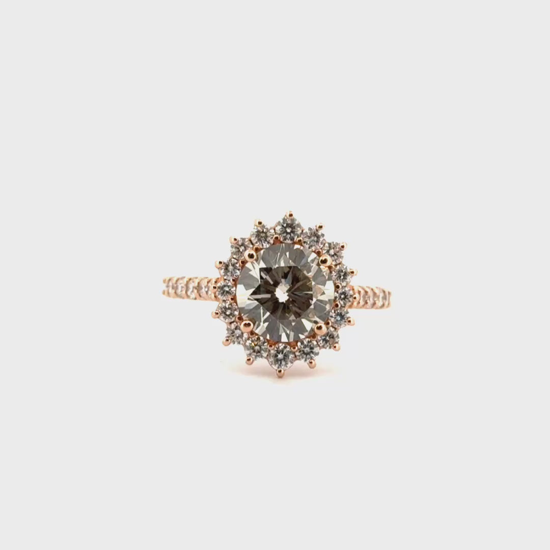 2.26ct. Round Natural Diamond Center in 14K Rose Gold Halo