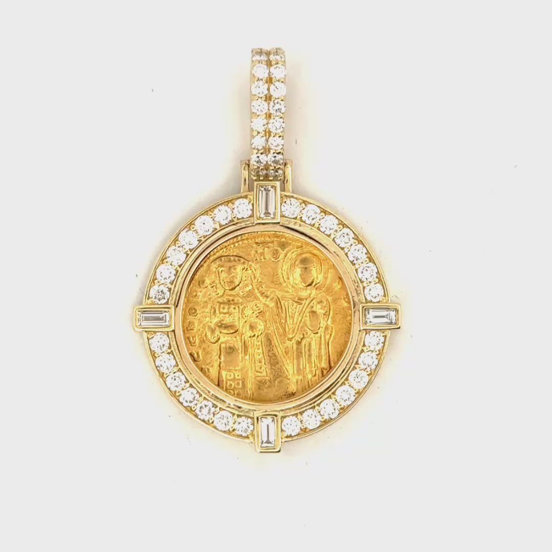 Ancient Roman Gold Coin Pendant in 14K Lab Grown Diamond Mounting