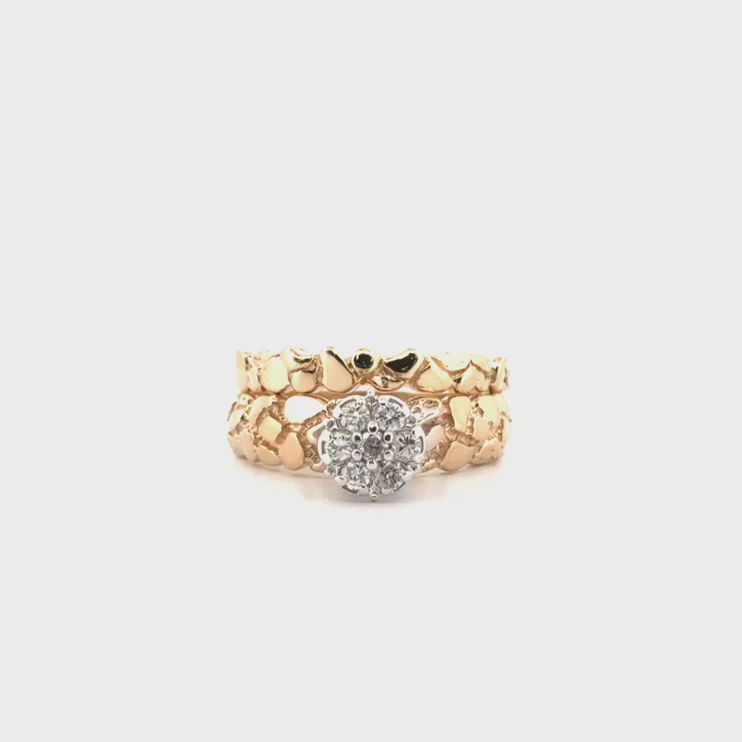 Natural Diamond Nugget Style Engagement With Band Set in 14K Yellow Gold