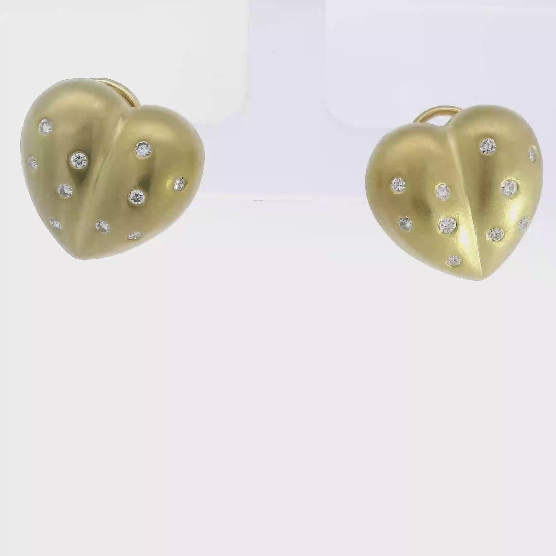 Natural Diamond Puffy Heart Earrings in 14K Yellow Gold
