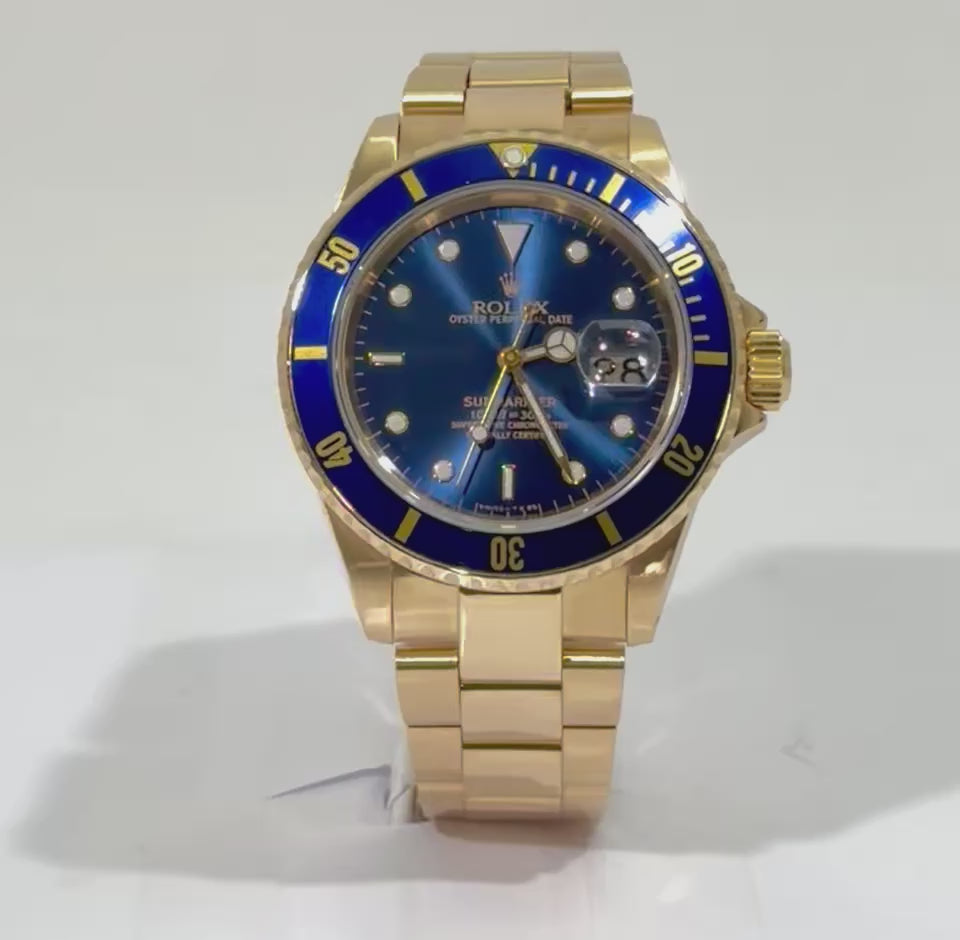 40mm Rolex Solid Gold Submariner Blue Ref 16618
