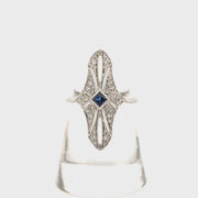Natural Diamond & Sapphire Vintage Style Ring in 14K White Gold Sz 7