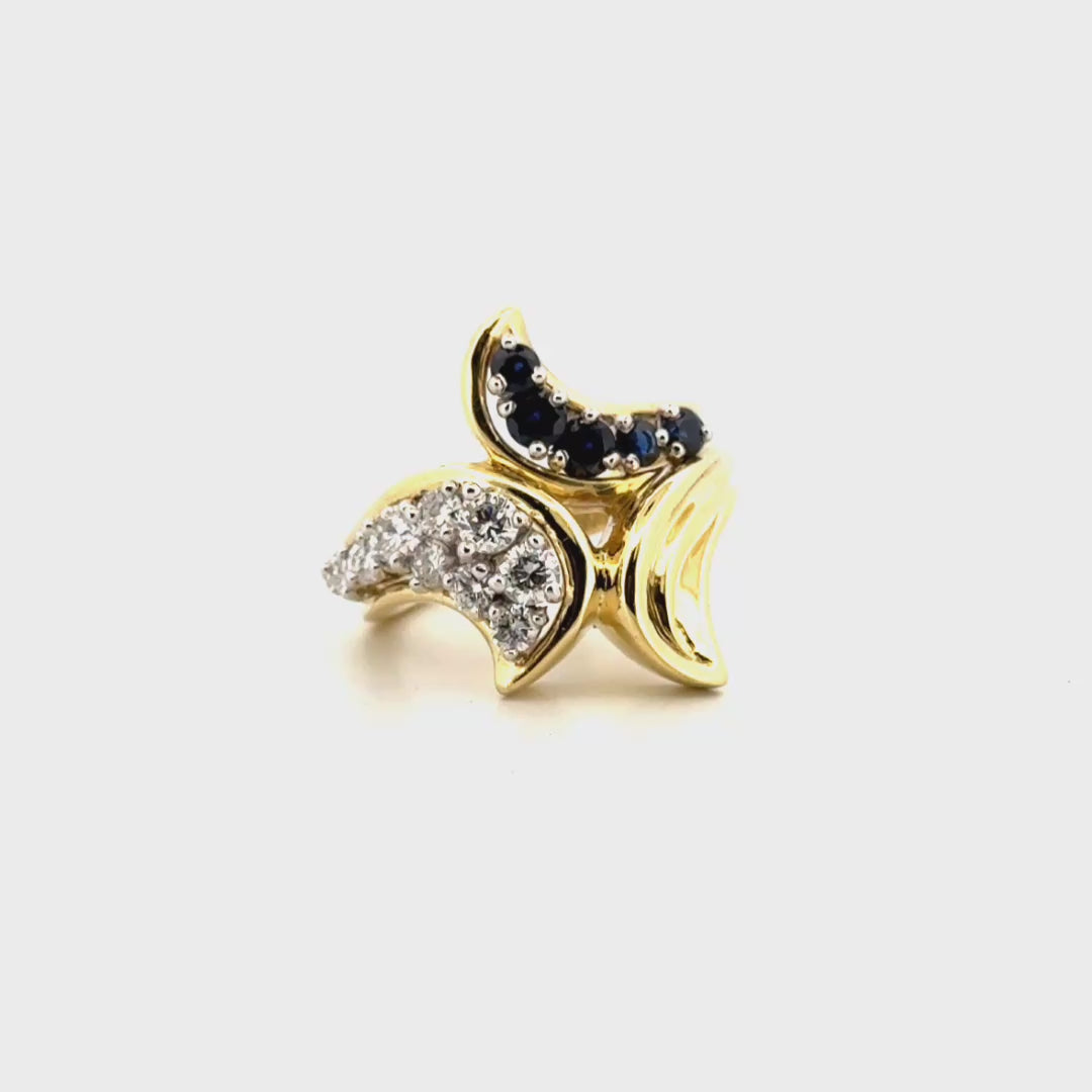 Diamond & Blue Sapphire Wrap Ring in 18K Yellow Gold